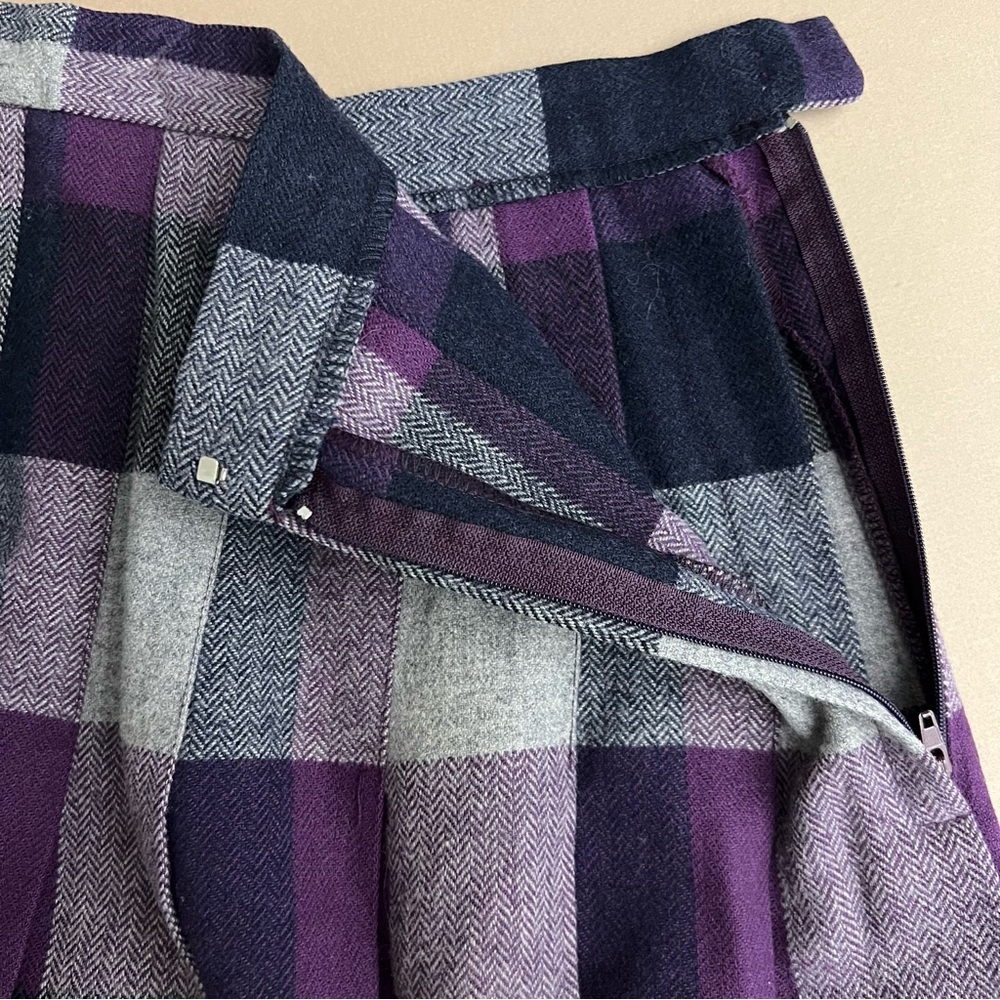Vintage Union Made Purple Plaid Wool Blend Pleated Skirt - Picture 14 of 16